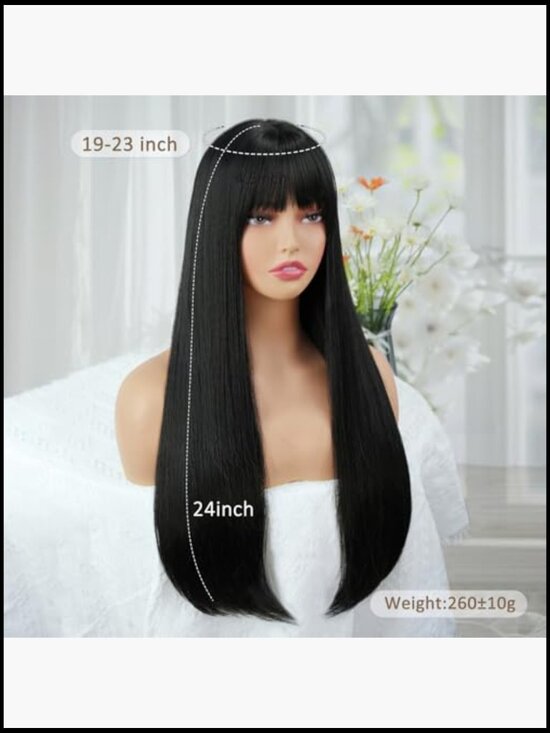 Long Straight Wig with Bangs Heat Resistant Synthetic Full Coverage 24 inch main image 6